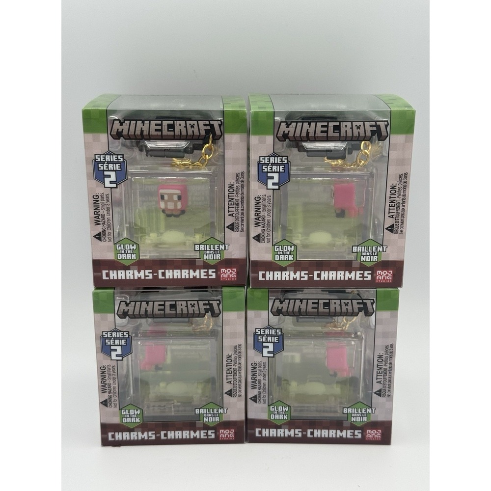 New Minecraft Series 2 Charms Pink Sheep 2.5-Inch Backpack Hanger Lot Of 4
